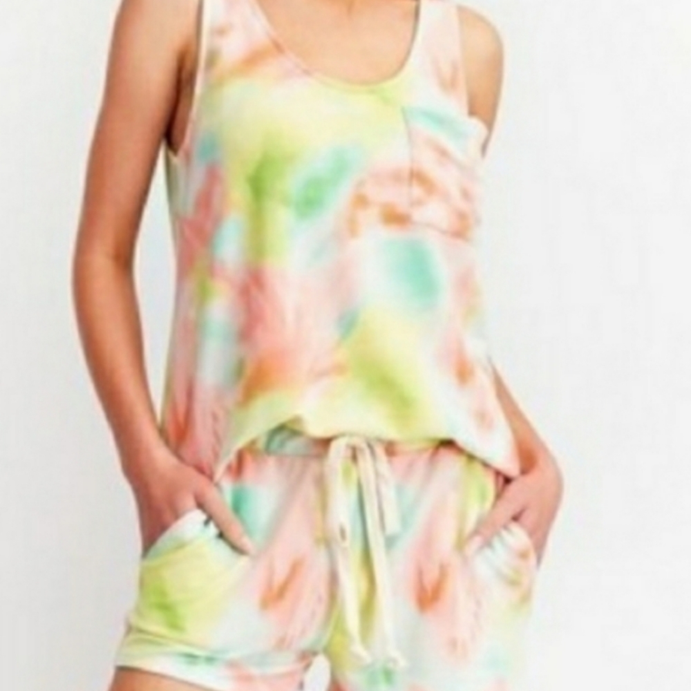 Lime and Peach 2-Piece Tie Dye Short Set - Picture 1 of 12
